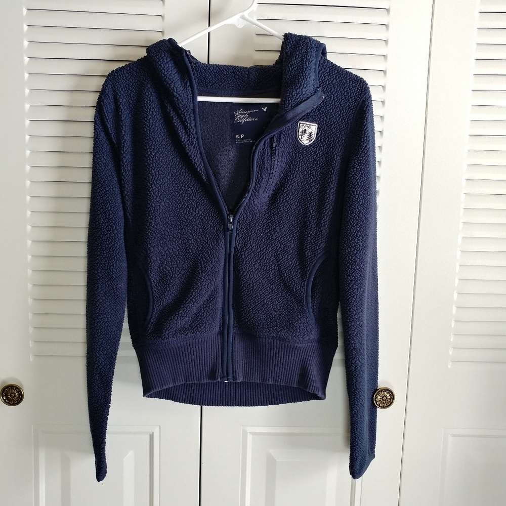 Navy Shearling Hoodie